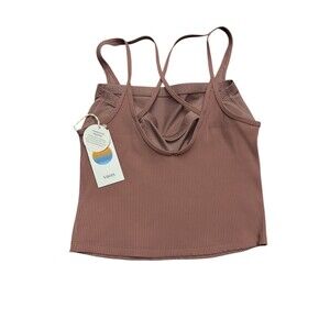 Vuori Women’s Rib Crop Tank Cropped Athletic Top Color Marsala Pink Medium New